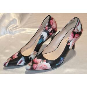 Nine West Women's Act Fresh Pointed Toe High Heels Pumps Black Floral Size 8 M